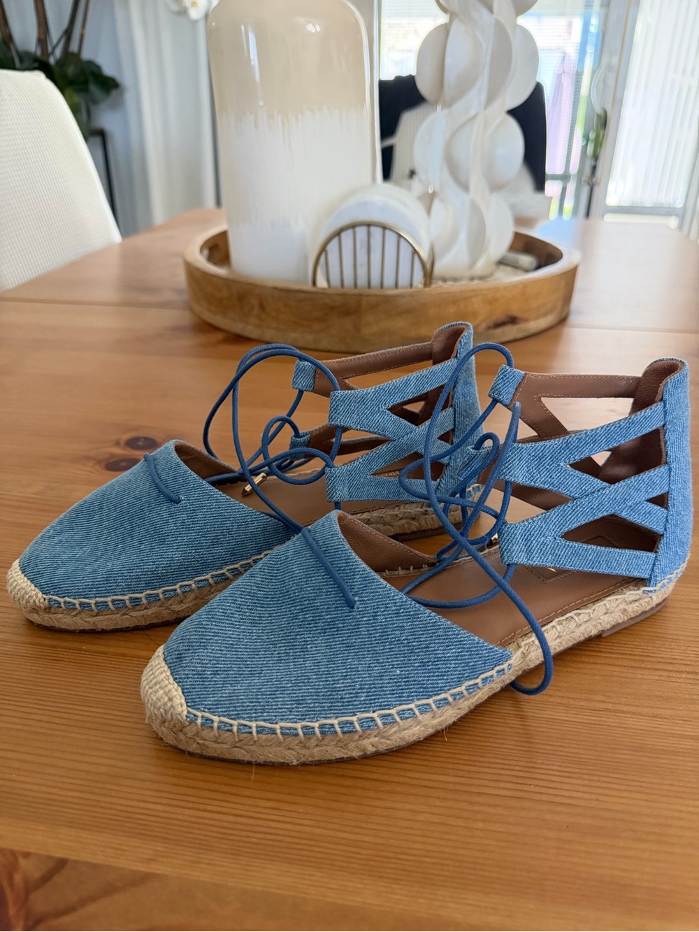 Aquazzura Denim Blue Lace-Up Espadrilles